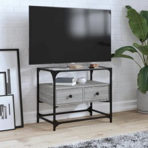 VidaXL Meuble TV avec dessus en verre sonoma gris bois d'ing&eacute;nierie, support TV, armoire m&eacute;dia, armoire hifi, unit&eacute; TV, meuble multim&eacute;dia