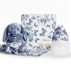 Coffret Biberon BibRond 150 ml et Doudou - Toile de Jouy Bleu