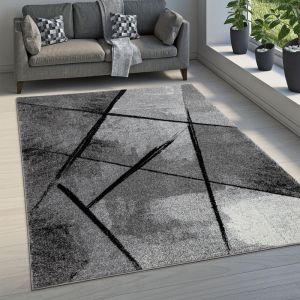 Paco Home - Tapis Salon Tapis Salon Poils Ras Motif Moderne Abstrait Géométrique Gris Noir 60x100 cm