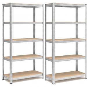 Songmics Étagère à 5 niveaux lot de 2 180 x 90 x 40 cm charge totale 875 kg (175 kg/niveau) pour garage Argent GLR040E02