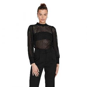JDY Top Femme col Montant Fermeture boutonn&eacute;e D&eacute;tail en Dentelle Manches Longues, Couleurs:Noir-2, Taille:L
