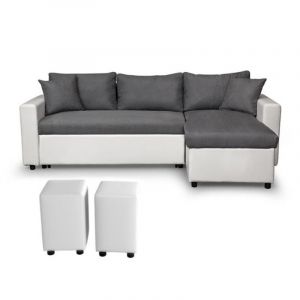 Image de Canapé d'Angle Réversible Convertible "Jico" 225cm Blanc & Gris