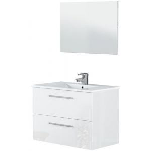 Image de Pegane Meuble sous vasque de salle de bain Suspendu 80 cm avec 2 tiroirs + Miroir - Hauteur 57 x Longueur 80 x Profondeur 45 cm -