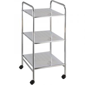 Image de Wenko Desserte &agrave; roulette Sando, &eacute;tag&egrave;re &agrave; roulettes avec 3 plateaux de rangement, m&eacute;tal, 32x71x36,5 cm, argent brillant