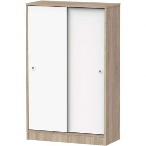 Muebles Pitarch | Armoire auxiliaire multi-usages basse &agrave; portes coulissantes pour nettoyage, cuisines, galeries, bureaux, 120x74x33cm, Blanc et Ch&ecirc;ne Cambrian
