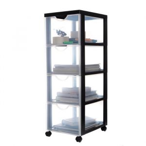 Iris Ohyama Tour de rangement Organisateur plastique 4 tiroirs 15 L - DDDC-304 - Noir - L37.5 x P29 x H81 cm