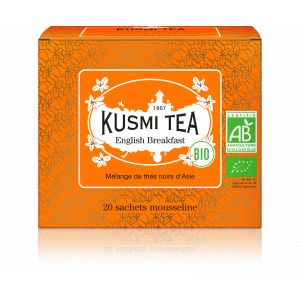 Kusmi tea English Breakfast Bio - M&eacute;lange de th&eacute;s noirs d'Asie - Etui 20 sachets mousseline - 40 g