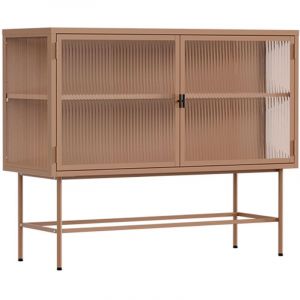 Oviala Buffet moderne 2 portes 110 cm en métal et verre marron