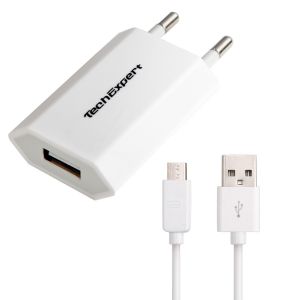 TechExpert Chargeur secteur vers USB blanc + câble usb 1m pour liseuses Amazon Kindle