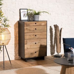 Image de Macabane Chiffonnier 5 tiroirs Pin recycl&eacute; DANIDO