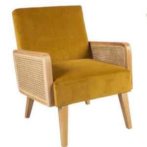 Deko and Co Fauteuil Oregon canné velours moutarde 65x75x81