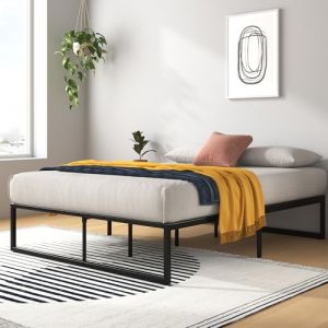 Zinus Lorelai Lit 120x190 cm - Structure de lit 35.5 cm de Haut avec Rangement sous Le lit - Structure de lit à Plateforme en métal - Noir