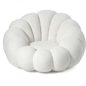 Menzzo Fauteuil design coquillage Arielina Tissu bouclette Blanc - Blanc