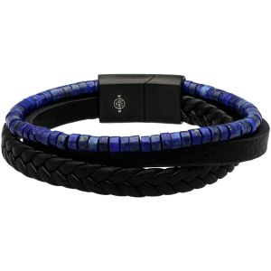 Bracelet Cuir Noir Lisse Et Tressé Avec Perle De Heishi Lapis