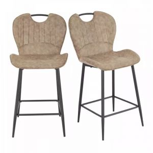 Meubletmoi - Lot 2 chaises bar microfibre taupe effet vieilli pieds métal – willy 2