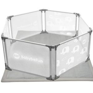 Image de BabybeFun Baby Box pliable 150x180 cm - Gris - Box stable et flexible pour bébés et enfants en bas âge - Barrière de sécurité et grille de protection