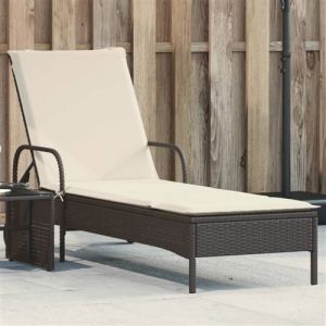 VidaXL Chaise longue avec roues et coussin noir résine tressée, lit de bronzage, chaise longue inclinable, lit de jour d'extérieur