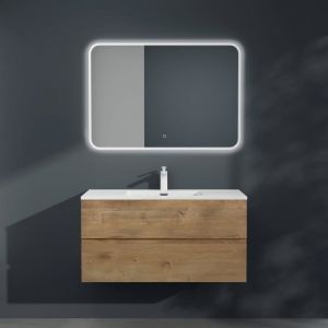 Mai&mai - Meuble sous Lavabo Marron Clair Ensemble de Meubles de Salle de Bains 100x48x50cm Meuble Suspendu avec 2 Tiroirs Desgin aqu