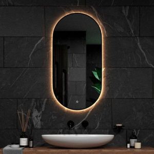 Image de Mirlux Miroir de salle de bain avec éclairage LED et chauffage - Miroir mural ovale - Cadre noir - 100x50CM