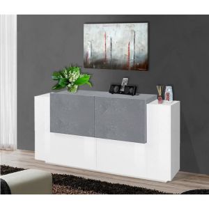 Dmora - Placard Dlenz, Buffet de cuisine à 4 portes, Buffet de salon, 100% Made in Italy, 160x45h86 cm, Blanc brillant et Ciment