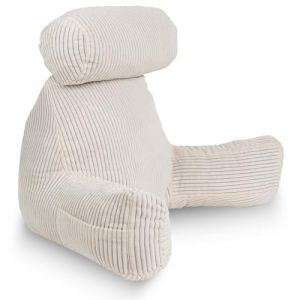 Coussin de lecture déhoussable en velours côtelé Bananair 80x50x70cm blanc cassé