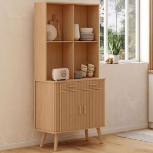Idmarket Buffet de cuisine 80 CM ROMIE 2 portes + tiroir effet lattes tasseau de bois
