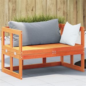 VidaXL Canapé de Jardin Extensible, Siège avec Accoudoirs, Fauteuil avec Dossier, Meuble de Terrasse Patio, Moderne, Cire Marron Bois Massif de Pin