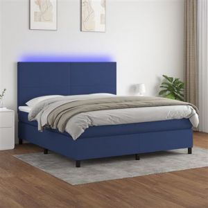 VidaXL Sommier &agrave; Lattes de Lit avec Matelas et LED, Lit Rembourr&eacute;, Lit Double, Lit Adulte de Chambre &agrave; Coucher Int&eacute;rieur, Moderne, Bleu 160x200 cm Tissu 3134731
