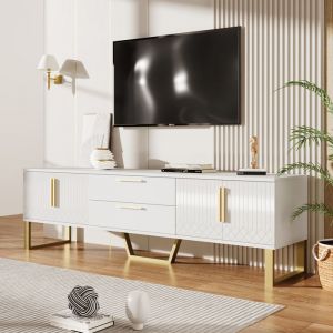 Hauss Spole - Buffet 158x40x88cm, meuble de rangement décoratif en rotin 4 portes, élégant et pratique, couleur naturelle