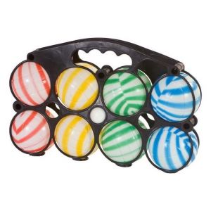 Jeu 8 Boules de Petanque Plastique Colore, Multicolore 70 mm avec Panier - Loisir Plein air, Jardin - Set Jouet Enfant et Carte Tigre
