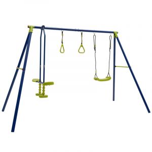 Balançoire Enfants En Métal Avec 1 Face À Face Et 1 Anneaux De Gymnastique Equipement De Jeu Extérieur Avec Cadre En Forme De A Charge 200kg Pour Enfants De 3 À 10 Ans Helloshop26 20_0005556