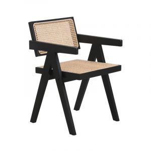 Kosmi Chaise avec structure noire en bois, Assise et dossier en Cannage Naturel