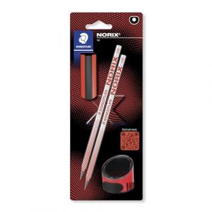 Staedtler Lot de 4 crayons &agrave; dessin HB - Pour croquis et &eacute;criture - Norix - Comprend 2 crayons HB, un taille-crayon et une gomme en corail - 181 SBK2-2