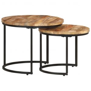 VidaXL Tables gigognes 2 pcs Bois de manguier brut