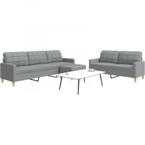 VidaXL Ensemble de canapés 3 pcs avec repose-pied gris clair tissu, canapé, siège de canapé, canapé relax, canapé confort, fauteuil de télévision