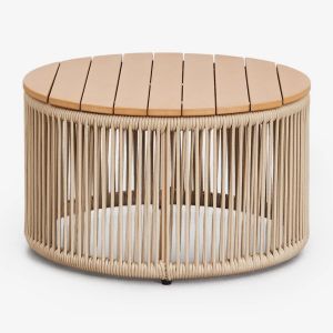 Table Basse De Jardin Calipso En Bois Et Corde Tress&eacute;e &Oslash;60 Cm