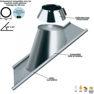 Solin plomb 30 &agrave; 45 degr&eacute;s conduit double paroi isol&eacute; Edilinox - Diam&egrave;tre 130 mm