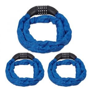 Relaxdays 3x Chaînes antivol vélo à code bleues - 10044053-0
