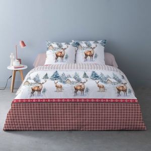 Dourev Housse de couette 240x220 + 2 taies flanelle 100% coton