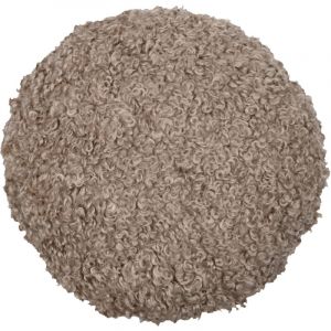 LOVELY CASA Coussin rond d&eacute;coratif - Effet bouclette Taupe 40x40 cm