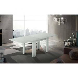 Table à rallonge Dlirol, Console de cuisine auxiliaire, Table extensible, 100% Made in Italy, 90x90h75 cm, Mélèze blanc brillant - Dmora