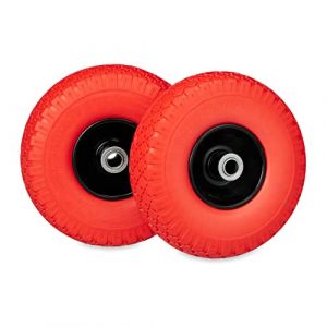Relaxdays Roue de Diable, 3.00-4, lot 2, Caoutchouc PU, Jante en Acier, Robuste, Charge maximale : 100 kg, Noir & Orange
