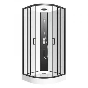 Cabine de douche quart de cercle - Hauteur ajustable - L80 x l80 x H213/232 cm - Noir et blanc - ROVATA