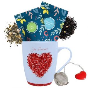 Mug '"JE T'AIME" + 2 Thés Gourmands COMPTOIR FRANÇAIS DU THÉ 20g + Boule à Thé | Coffret Cadeau Prêt à Offrir