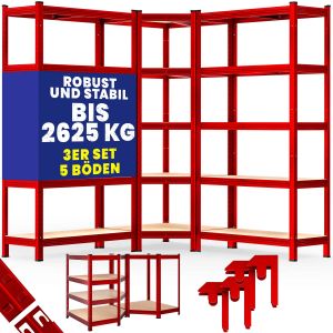 Monzana Étagère lourde et étagère d'angle Lot de 3 rouge 875kg chacune