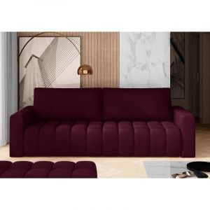 LesTendances Canapé convertible 3 places velours bordeaux avec coffre de rangement Larko 245 cm