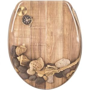 WOLTU Couvercle de WC avec SoftClose fonction, Abattant WC en Duroplaste Si&egrave;ge de toilette, Design D&eacute;co, Maritime Iii