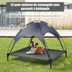 COSTWAY Lit pour Chien sur Pieds avec Auvent Cadre en Acier Intérieur/Extérieur 105 X 87 X 89CM Tissu Polyester Charge 20KG