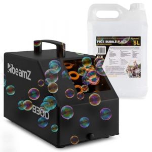 Beamz B300 Pack Machine à Bulles Enfant/Mariage/Anniversaire avec 5L de Liquide - Double Roue, Facile à Transporter