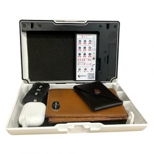 UpLock V1 : Mini coffre fort portable avec verrouillage interne et alarme, coffre nomade pour sécuriser vos objets en voyage : camping, hôtel, au bureau, à la maison, coworking etc…
